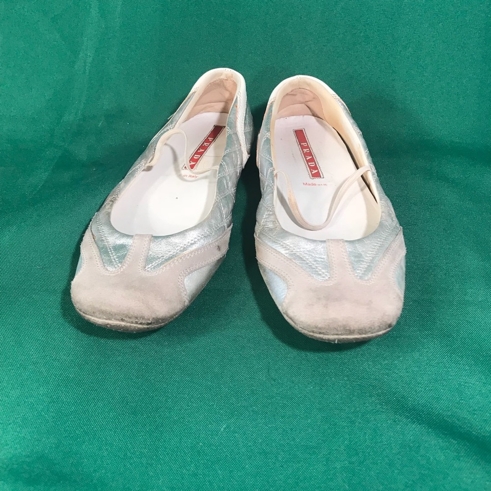 Silver Prada Ballet Flats